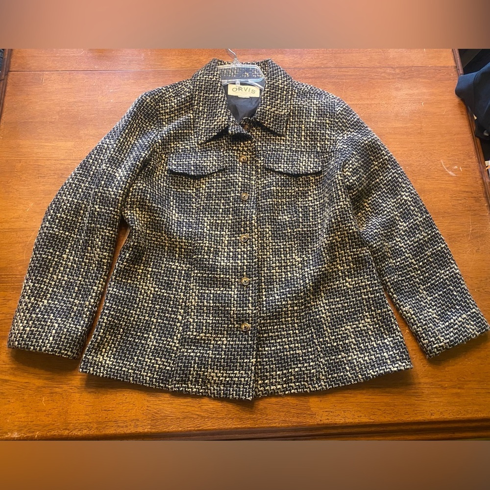 Orvis Black/Brown Tweed Button-Front Jacket 10P - Picture 3 of 9